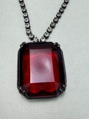 Kenneth Jay Lane Huge Red Glass Pendant Crystal Tennis Chain Necklace KJL