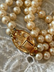 Vintage Double Strand Faux Pearl Necklace Mabe Cabochon Clasp 10mm 107.52g