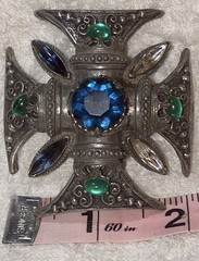 Vintage FLORENZA pendant brooch MALTESE CROSS IRON unknown gemstone medieval