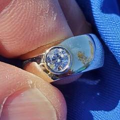 EARTH MINED DIAMOND Deco Engagement Ring Bezel set Chunky Dome 14K GOLD BAND 6.2