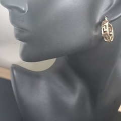 Vintage Greek Key Hoop Earrings Gold Tone Openwork Geometric Meander Pierced 1″