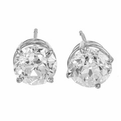 EGL Certified 3.51 Carat Old European Diamond White Gold Stud Earrings