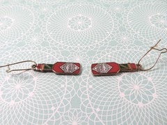 Cloisonne Earrings Tabasco Sauce Bottle Dangles Enamel Metal French Wire Closure