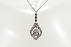 Antique Circa 1920s Art Deco 18k Gold Natural Diamond Pendant Necklace