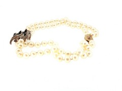 Vintage Signed Panetta Double‑Strand Pearl Necklace | Rhinestone Horse Head