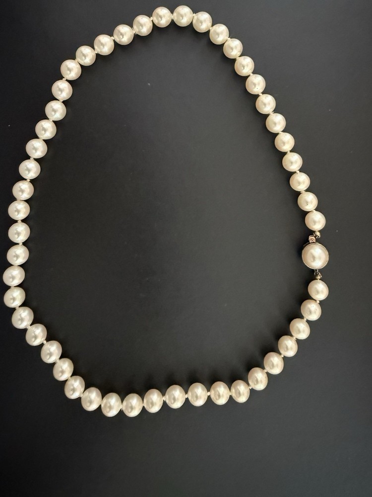 JKa Kohle Sterling Silver Pearl Necklace 18″ 925 JKa Köhle Silk Knotted