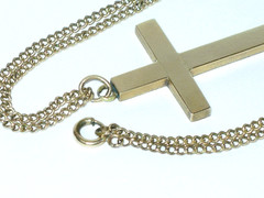 Mid Victorian English Cut & Applied 10K Rose & Green Gold Top Cross~HFB Co Chain