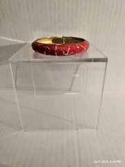 Vintage Metal Red Clamper Bangle Bracelet with Enamel Finish- Anchor Accents