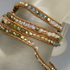 Premier Designs Wrap Brown Cord Bracelet Multicolor Glass Tension Beads Boho