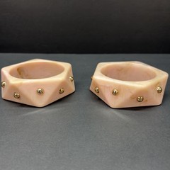 2 Chunky Retro Geometric Hexagon Soft Pink Gold Studed Marbled Bangle Bracelets