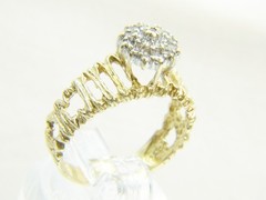 Beautiful Brutalist 14 K Gold Twig 19 Diamond Double Halo Sz 6.5 Cocktail Ring