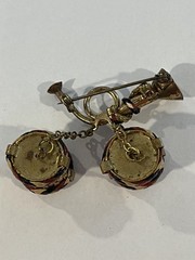 Vintage WW11 Drum & Bugle Sweetheart Pin Patriotic Red White Blue Leather Braid