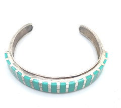 Vintage Sterling Silver Turquoise Southwest Style Channel Set Cuff Bracelet