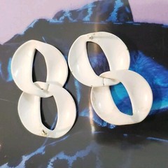 Vintage Long Pierced Earrings Dangles Geometri, 1.5″ Long White Enamel wp-46