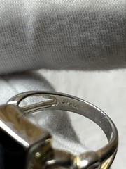 Vintage 925 Sterling Silver Black Stone Ring Size 7 Scroll Design