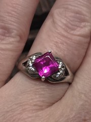 Vtg Ornate Sterling Silver Ring SZ 9 Pink Square Ruby Cubic Zirconia CZ Accents