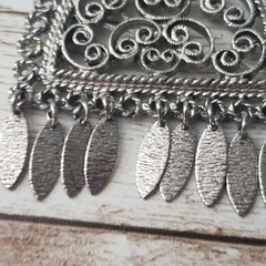 Vintage Pendant Large Ornate Silver Tone – No Chain Included – Dangle Missing
