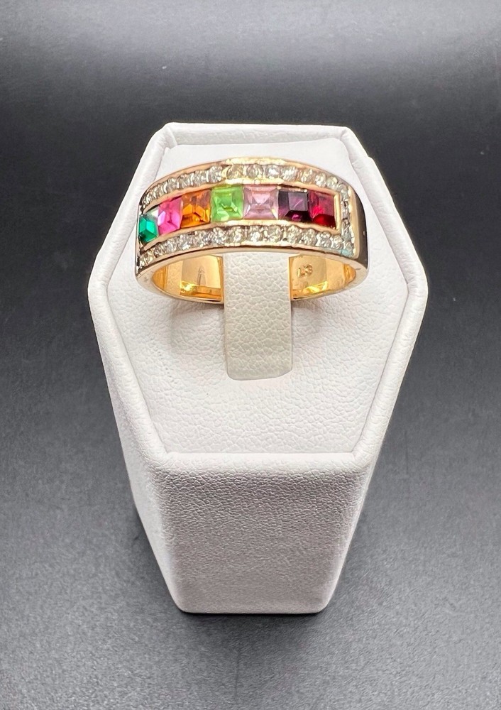 Vintage LS Louis Stern Gold Tone Ring Sz 9.75 Multicolor Rhinestones