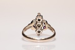 Antique Circa 1900s 8k Gold Natural Old Cut Diamond And Ruby Navette Ring