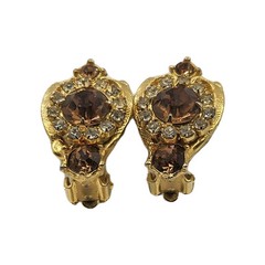 2-Pc Edlee Champagne & Ice Rhinestone Crystal Vintage Pin Brooch & Earrings Set