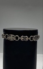 Vintage Sterling Silver Cross Medallion Link Bracelet Fleur-de-lis 7.5″
