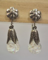 Vintage Sterling Silver Floating Opal Chip Earrings Signed Opalite Dangle Bridal