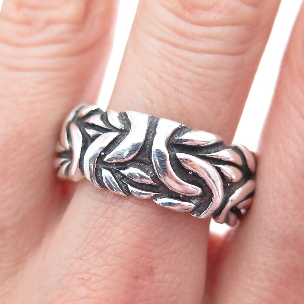 925 Sterling Silver Vintage Byzantine Oxidized Band Ring Size 11.75