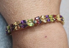 Vintage Gold Tone Tennis Bracelet With Multi Colored Stones 7.5″