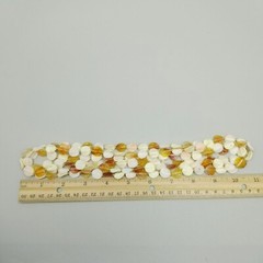 Vintage Long Single Strand Orange and Cream Beaded Necklace Plastic Leaf Shapes