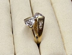 Trillion Cut Moissanite Gold Vermeil Over 925 Channel Set Split Shank Ring 8.5