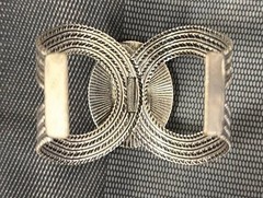 Southwestern Style Red Coral Silver Tone Rope Design Cuff Bracelet