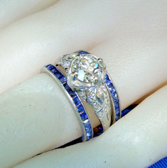 Original Antique SAPPHIRE Carre cut Band Deco PLATINUM Eternity Anniversary Ring