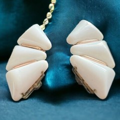 Western Germany Clip On Earrings Vintage White Gold Tone Runway Signed HUGE