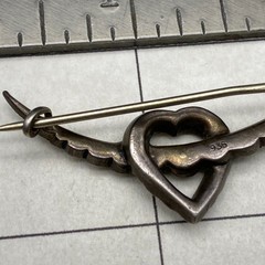 Vintage Heart Rhinestones Sterling Silver 935 Brooch Pin
