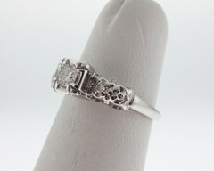 Estate Genuine Diamonds Solid 14k White Gold Engagement Ring FREE Sizing