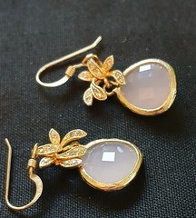 Vintage Earrings 14k Gold-Filled Rose Quartz & Crystal Floral Dangles Jewelry