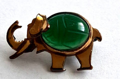 Vintage WRE 1/20 12K Gold Filled Elephant with Carved Scarab brooch