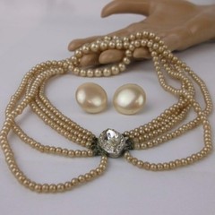 Vintage Marvella Pearl Necklace & Earrings Set 16″ LOOK READ DESCRIPTION