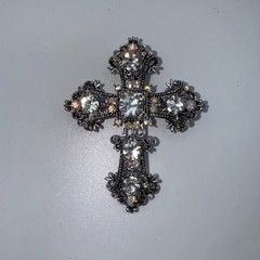 VTG Filigree Cross Brooch Pin Aurora Borealis Rhinestone Silver Tone Religious