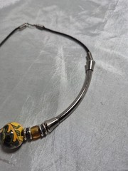 Vintage Yellow Painted Ceramic Bead Necklace Choker 15in