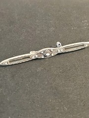 Antique Silver Tone Bar Pin Art Deco Edwardian Rhinestones Dainty Brooch 1910’s