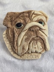 Vintage Harmony Kingdom Pin English Bulldog Resin Brooch Retired 3D Green Eyes