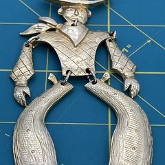 Vintage Gold Tone 4.25” Articulated Bow Legged Cowboy Pendant 24” Chain