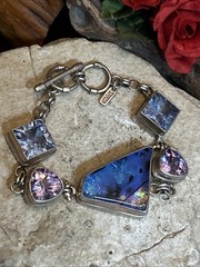 57. SARDA 925 Dichronic Glass Pink Blue Gem Linked Bracelet 6 7/8-7 3/8″, 40.3g