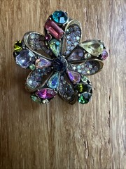 Vibrant Vintage Hollycraft Brooch Signed Blue Purple Green Pink Gold toned P-7