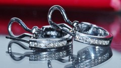 14k white gold earrings 0.16ct diamond 0.75″ omega back hoop 4.78g N2594B