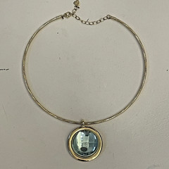 Vintage Flares Jewelry Gold Toned Snake Choker w/Light Blue Dome Crystal Pendant