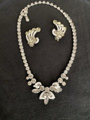 Weiss Necklace Earrings Brilliant Round Smoky Rhinestone Vintage Jewelry