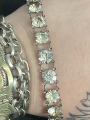 Antique Art Deco Sterling Silver 925 Paste Diamond Bracelet 7.2”Earrings Set 30s