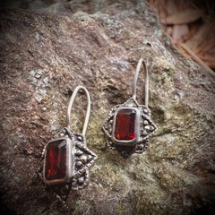 Sterling Silver 925 Hook Earrings With Red Colored Stone